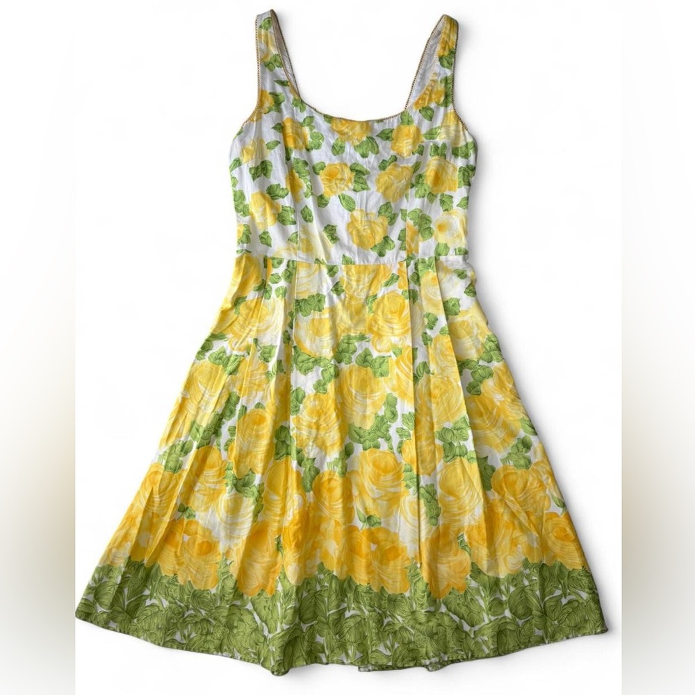 Vintage Yellow Rose Print Dress by B. Smart, Size 11/12
